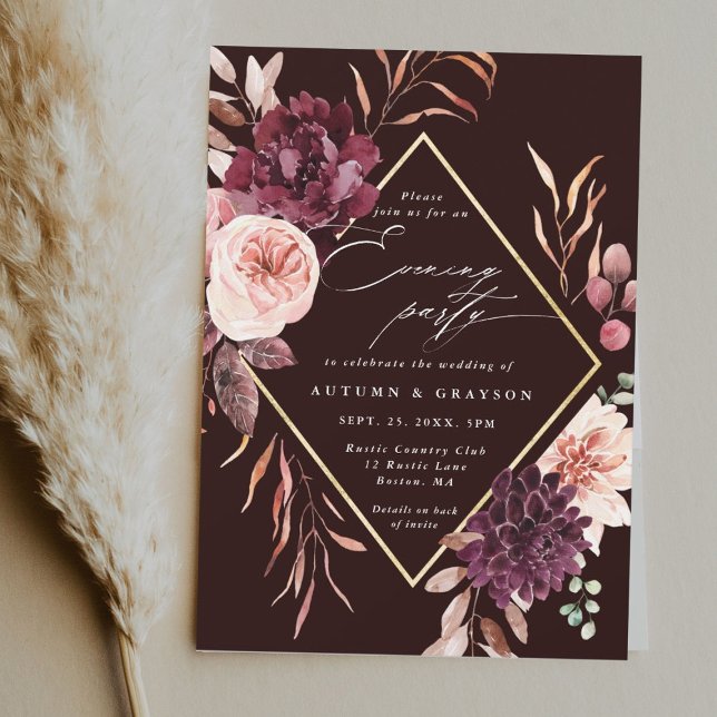 Convites Autumn Romance Wedding Burgundy Noite Party (Criador carregado)