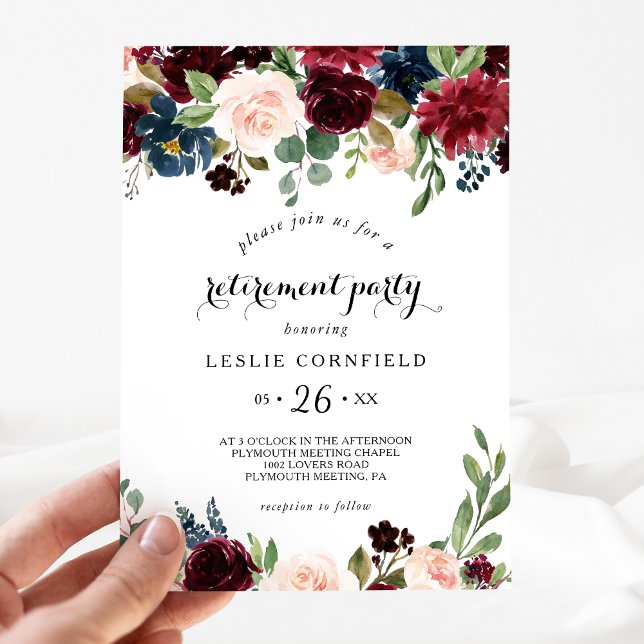 Convites Autumn Russe Dazzling Burgundy Retirement Party (Criador carregado)