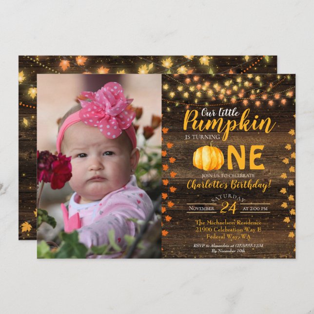 Convites Autumn Rustic Fall Country Foto Aniversário (Frente/Verso)