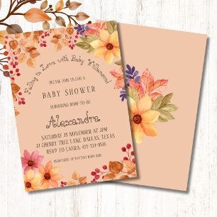 Convites Autumn Rustic Floral Caindo no Chá de fraldas do A