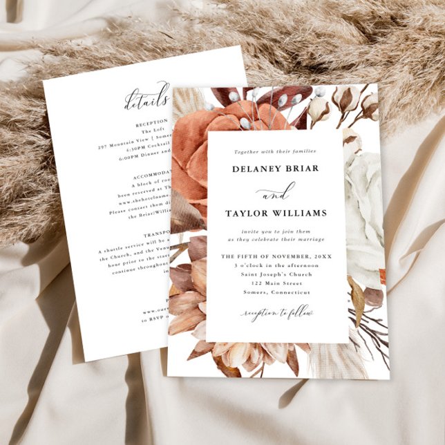 Convites Autumn Rustic Floral, Enquadrada Um Casamento De P (Criador carregado)