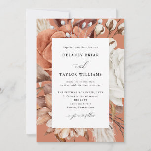 Convites Autumn Rustic Floral, Frame Terracotta Wedding