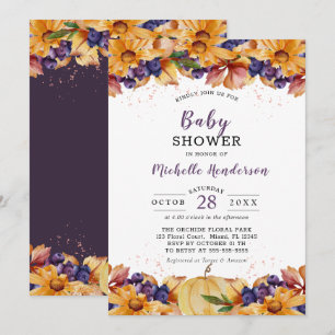 Convites Autumn Rustic floral Purple Chá de fraldas Convit