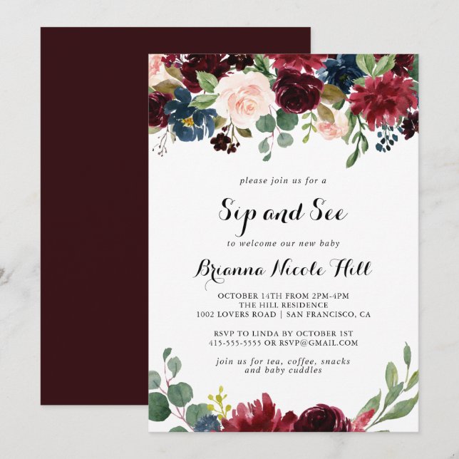 Convites Autumn Rustic Modern Calliographic Sip and See (Frente/Verso)