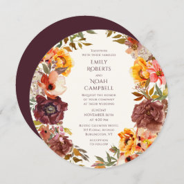 Convites Autumn Rustic Plum Orange Floral Weding