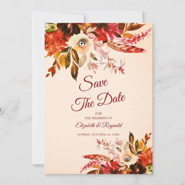 Convites Autumn Splendor Floral Blushing Ivory Salvar Data (Frente)