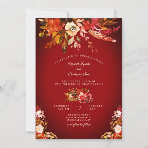 Convites Autumn Splendor Floral Lavado Casamento Vermelho