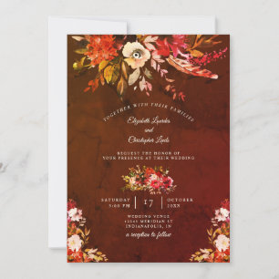 Convites Autumn Splendor Floral Marbled Brown Casamento