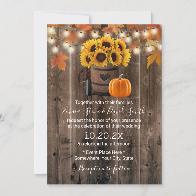 Convites Autumn Sunflower & Pumpkin Russo Casamento outono (Frente)