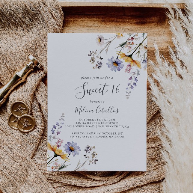 Convites Autumn Sunshine Wildflower Sweet 16 Festa de anive (Criador carregado)