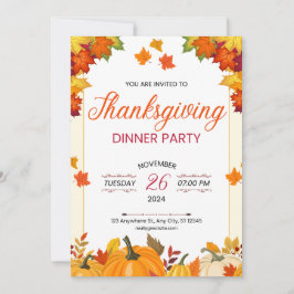 Convites Autumn Thanksgiving Dinner Party Art