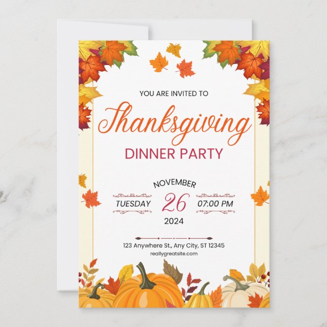 Convites Autumn Thanksgiving Dinner Party Art (Frente)