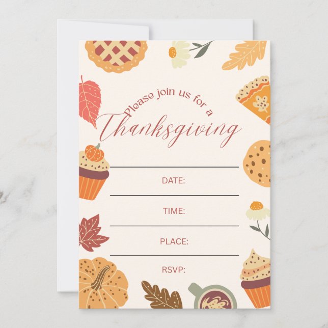 Convites Autumn Thanksgiving Dinner Party Art (Frente)