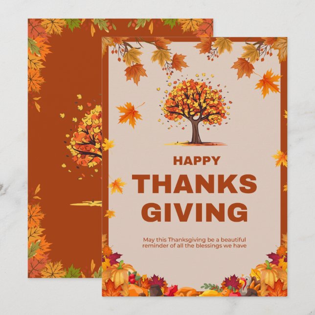 Convites Autumn Thanksgiving Tree Poster Art (Frente/Verso)