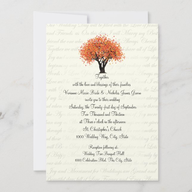 Convites Autumn Tree Dancing Blooms e Casamento de Designs  (Frente)