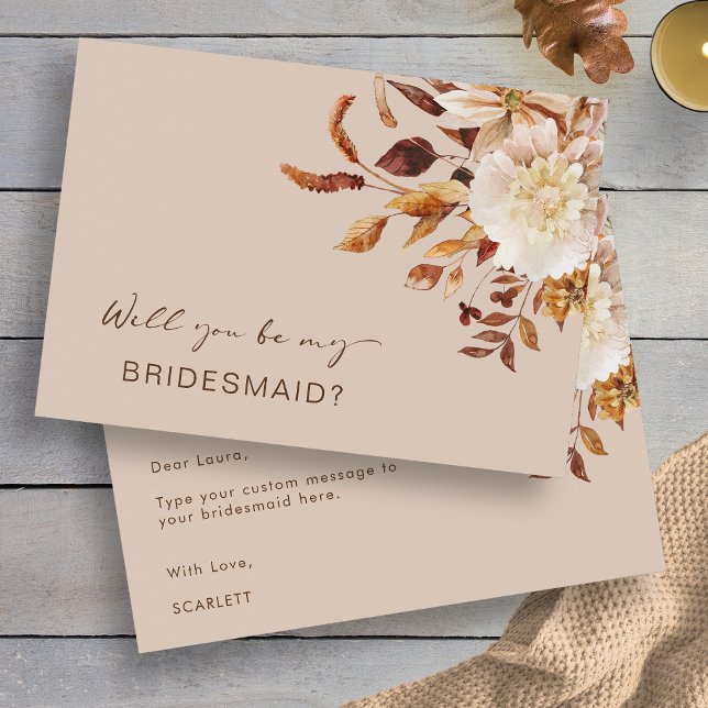 Convites Autumn Você Será Minha Proposta De Bridesmaid (Autumn Floral Will You Be My Bridesmaid Proposal Card by Painted Paperie
)