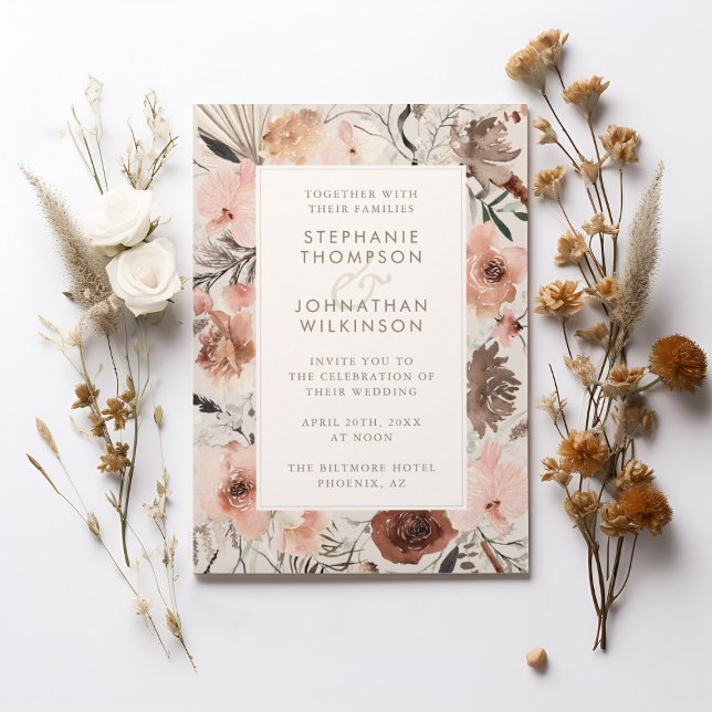 Convites Autumn Watercolor Boho Floral Wedding (Autumn Watercolor Boho Floral Wedding Invitation)