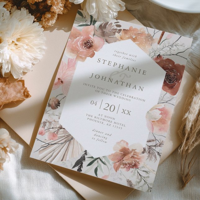 Convites Autumn Watercolor Boho Floral Wedding (Criador carregado)