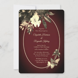Convites Autumn Watercolor Floral Burgundy Red Casamento