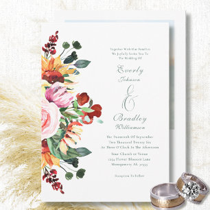 Convites Autumn Watercolor Floral Elegant Burgundy Casament