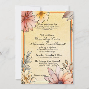Convites Autumn Watercolor Floral Terracotta Yellow Casamen