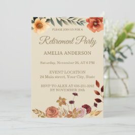 Convites Autumn watercolor leaves floral retirement party