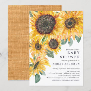 Convites Autumn Watercolor Sunflower Floral Chá de fraldas