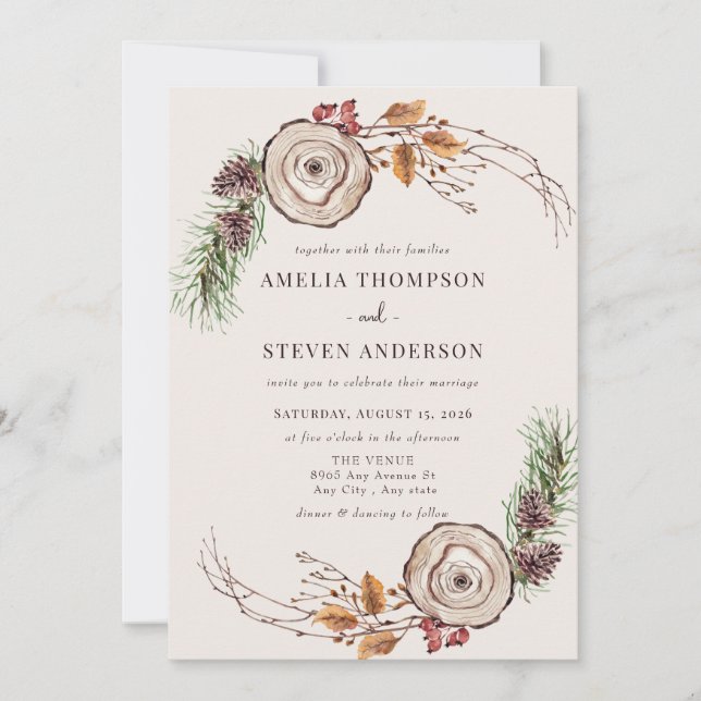 Convites Autumn Watercolor | Woodland Wedding (Frente)
