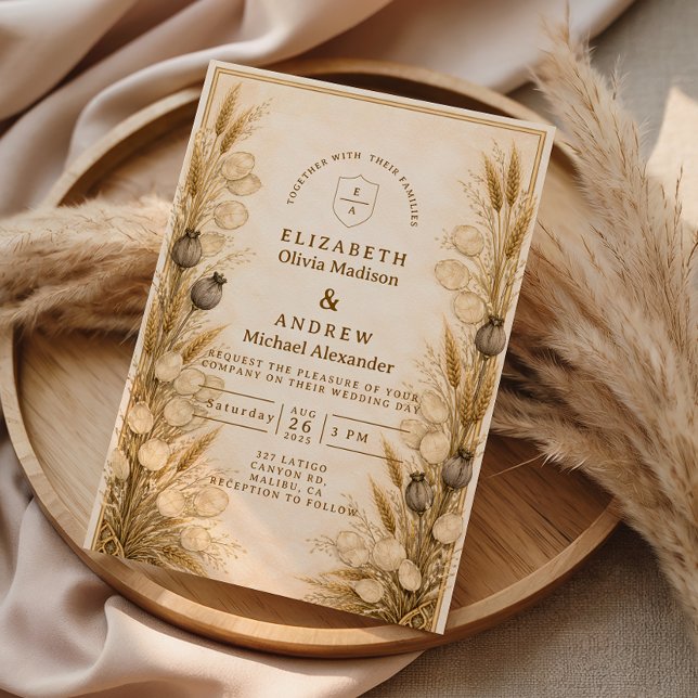 Convites Autumn Wheat Botanical Wedding (Criador carregado)