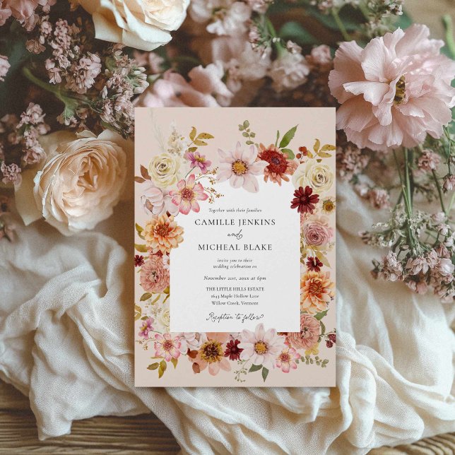 Convites Autumn Wildflower Boho Weding (Elegant Autumn Floral Photo Wedding Invitation)