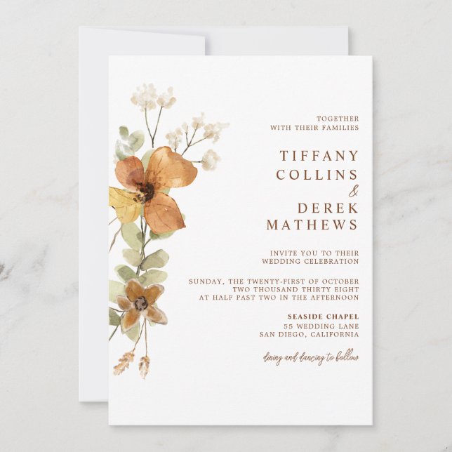 Convites Autumn Wildflower Wedding (Frente)