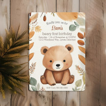 Autumn Woodland Bear Bear Watercolor primeiro aniv