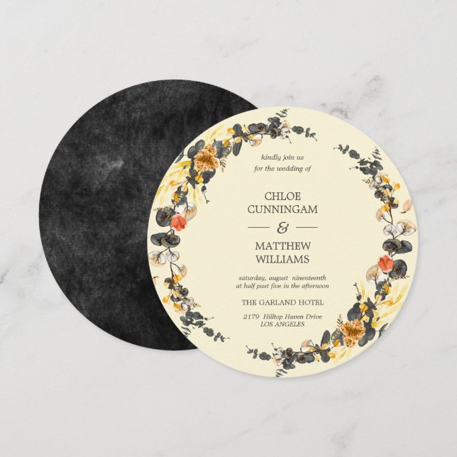 Convites Autumn Wreath | Ronda de Casamentos Modernos (Frente/Verso)