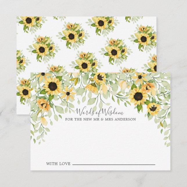 Convites Autumn Yellow Sunflower Bride Palavras da Sabedori (Frente/Verso)