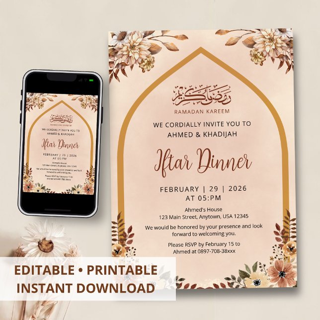 Convites Autumnal Floral Arch Ramadan Iftar Invitation (Criador carregado)