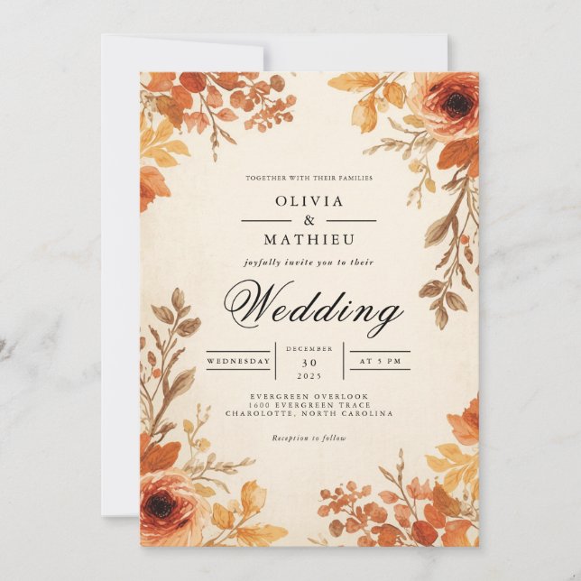 Convites Autumnal Floral Arch Romance Wedding (Frente)