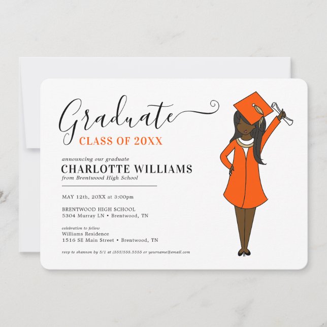 Convites Avatar de garota personalizável| Segundo grau (Frente)