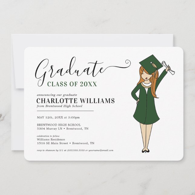 Convites Avatar de garota personalizável| Segundo grau (Frente)