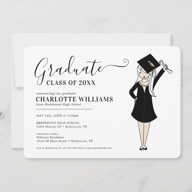 Convites Avatar de Rapariga Personalizável | Graduação do S (Frente)