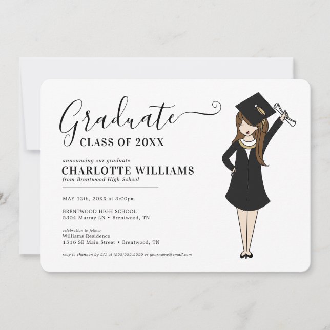 Convites Avatar de Rapariga Personalizável | Graduação do S (Frente)