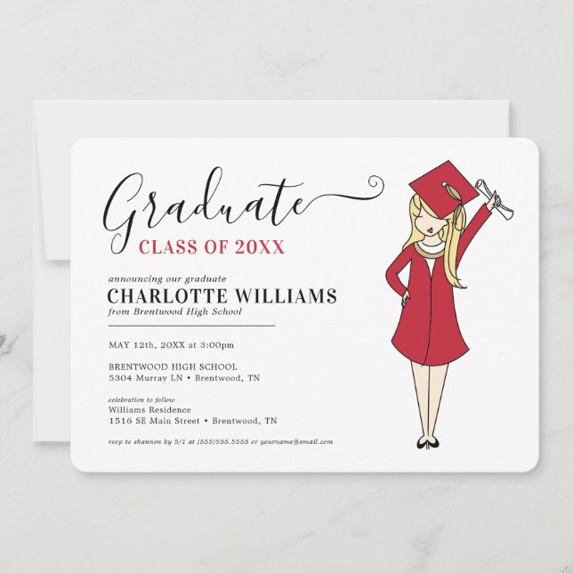 Convites Avatar de Rapariga Personalizável | Graduação do S (Frente)