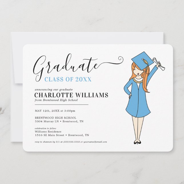 Convites Avatar de Rapariga Personalizável | Graduação do S (Frente)
