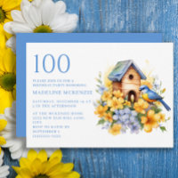 Ave Birdhouse Blue Yellow Flowers 100º aniversário