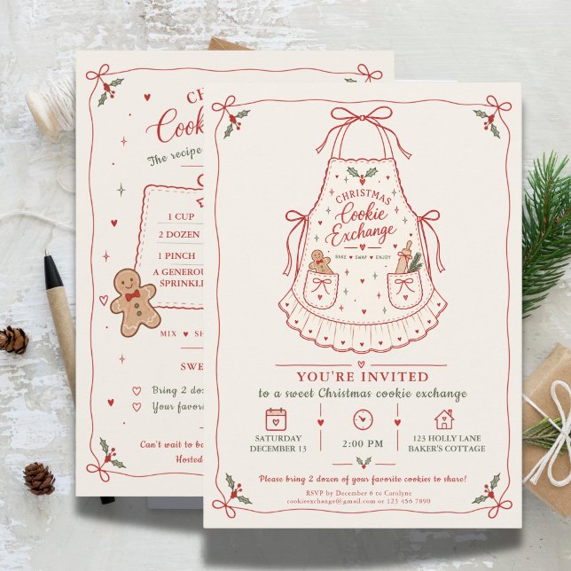 Convites Avental de Troca de Biscoitos de Natal (Christmas Cookie Exchange Apron Invitation)
