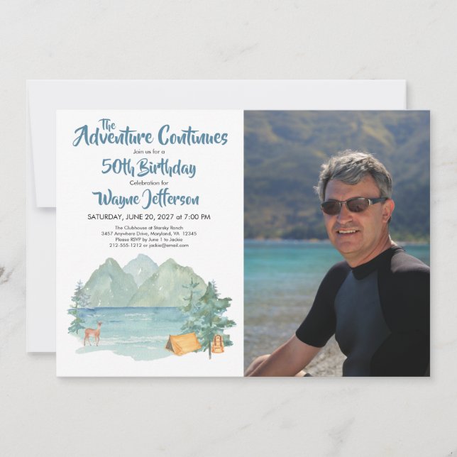 Convites Aventura 50º Aniversário Foto Rustic Mountain (Frente)