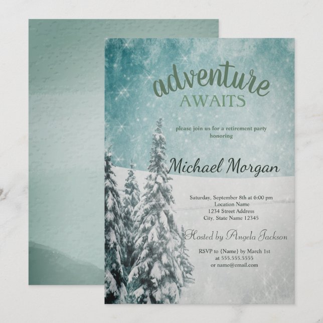 Convites Aventura Aguarda Aposentação da Neve da Floresta d (Frente/Verso)