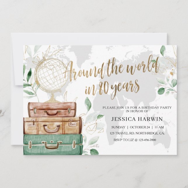 Convites Aventura aguarda BIRTHDAY, 80, tema Viagem (Frente)