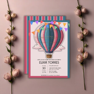 Convites Aventura Aguarda Chá de fraldas Azul Festivo Rosa