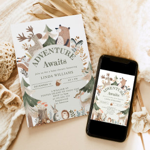 Convites Aventura aguarda Chá de fraldas de Arch de Animais