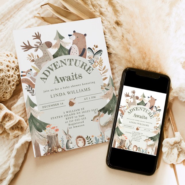 Convites Aventura aguarda Chá de fraldas de Arch de Animais (Criador carregado)